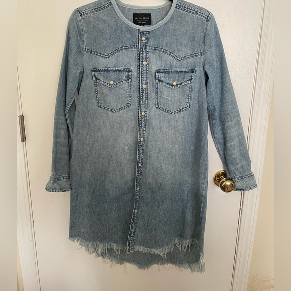 LuckyBrand light wash raw hem denim knee-length shirt dress - Picture 1 of 4